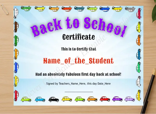 Professional preview of Back To School certificate on high-quality stationery paper, ideal for showcasing the final look.
