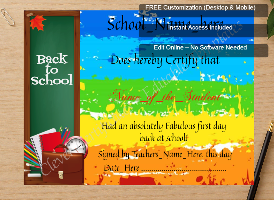 Zoomed preview with Free Editor badge stack for Back To School 2