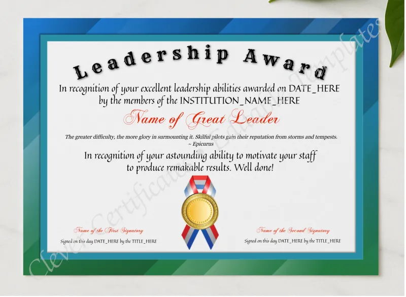 Leadership Award presented in a sleek wooden frame, elegantly arranged on a stylish table.