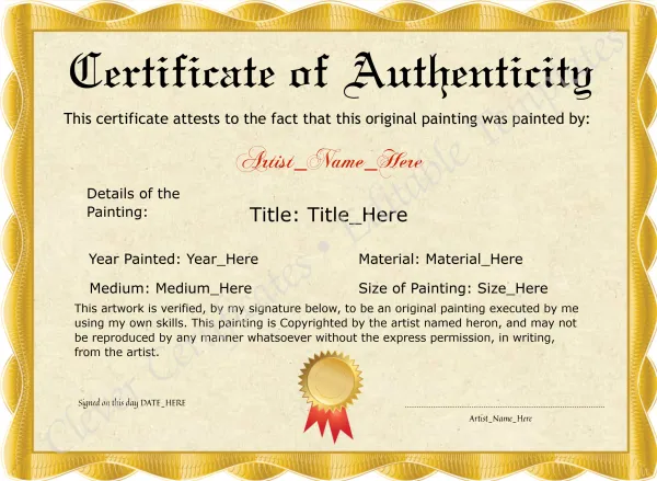 Original Painting Certificate