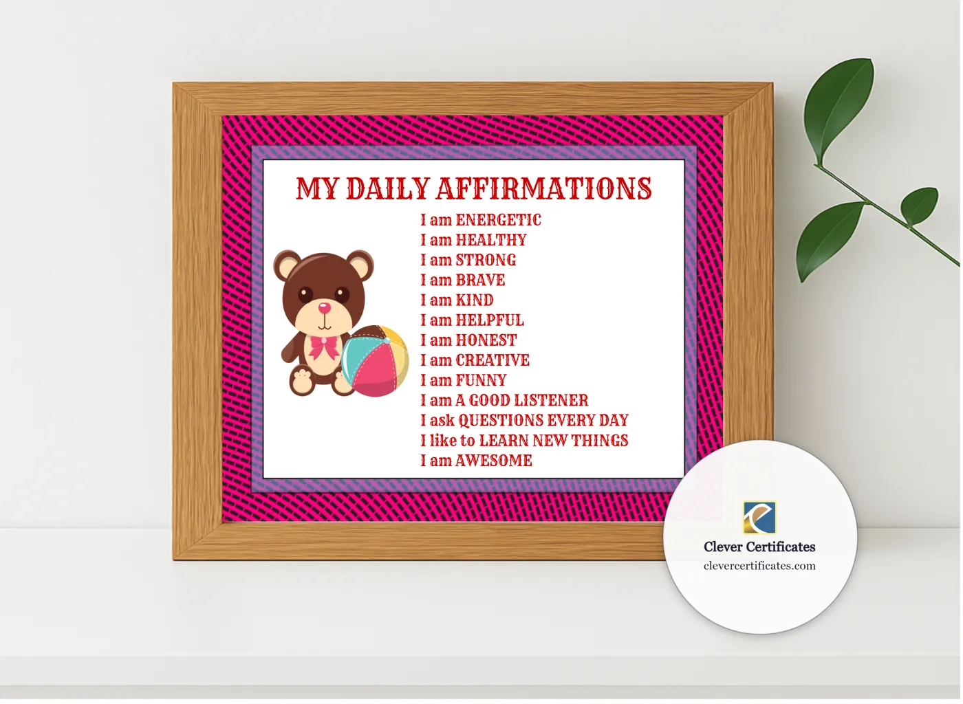 Realistic mockup featuring My Daily Affirmations displayed within a modern frame, set against a minimalistic background.