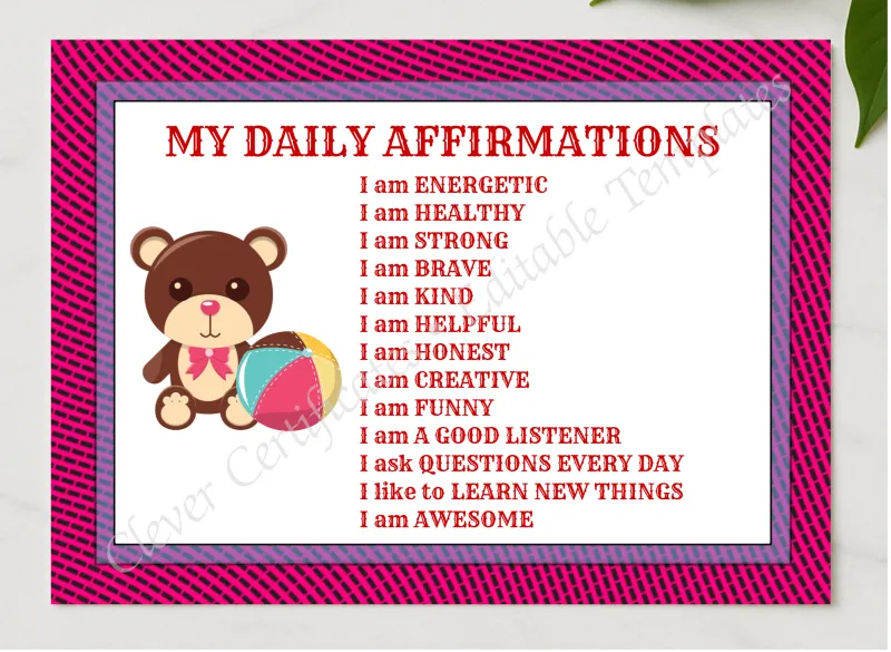 My Daily Affirmations presented in a sleek wooden frame, elegantly arranged on a stylish table.