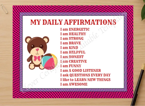 Professional preview of My Daily Affirmations certificate on high-quality stationery paper, ideal for showcasing the final look.