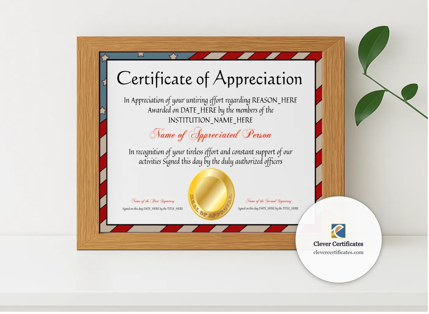 Realistic mockup featuring Certificate Of Appreciation 6 displayed within a modern frame, set against a minimalistic background.
