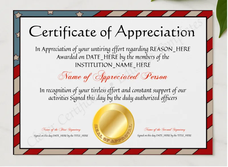 Certificate Of Appreciation 6 presented in a sleek wooden frame, elegantly arranged on a stylish table.