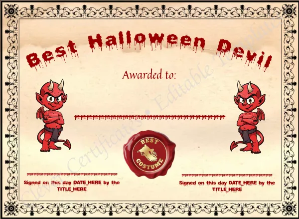 Best Halloween Devil Certificate