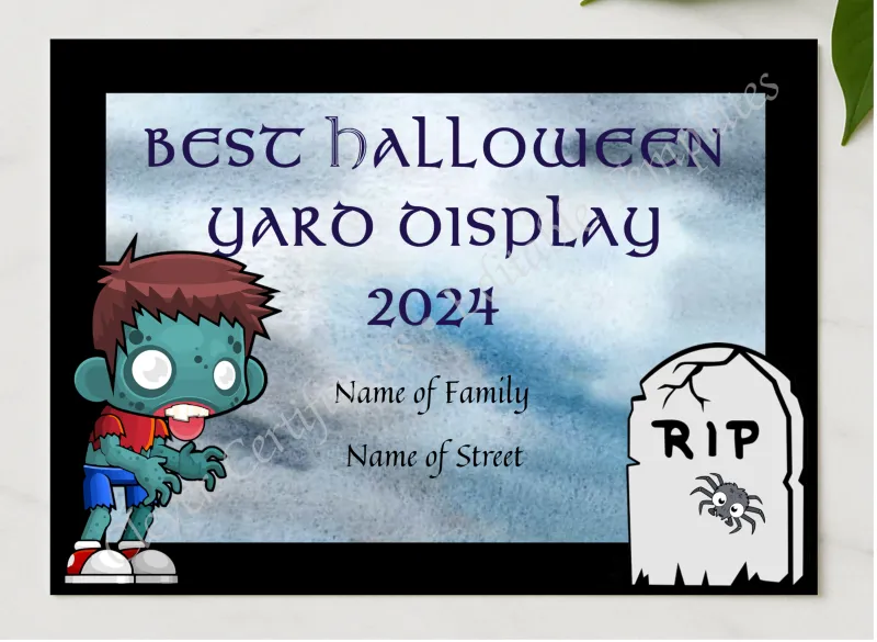 Best Halloween Yard Display presented in a sleek wooden frame, elegantly arranged on a stylish table.