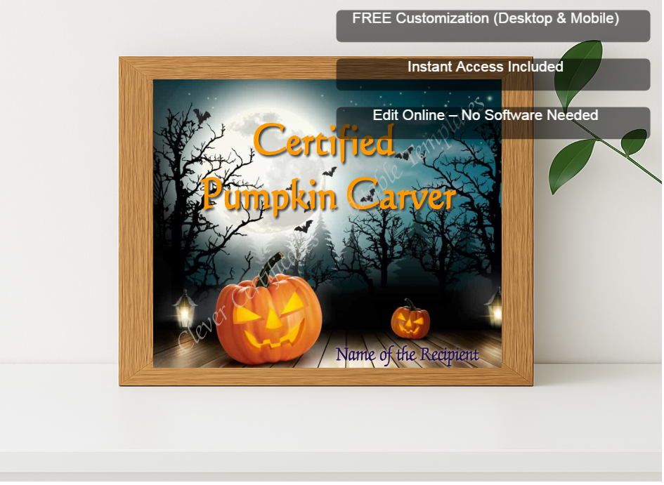 Premium mockup with Free Editor badge stack for Certified Pumpkin Carver
