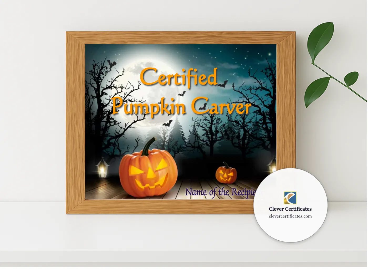 Realistic mockup featuring Certified Pumpkin Carver displayed within a modern frame, set against a minimalistic background.