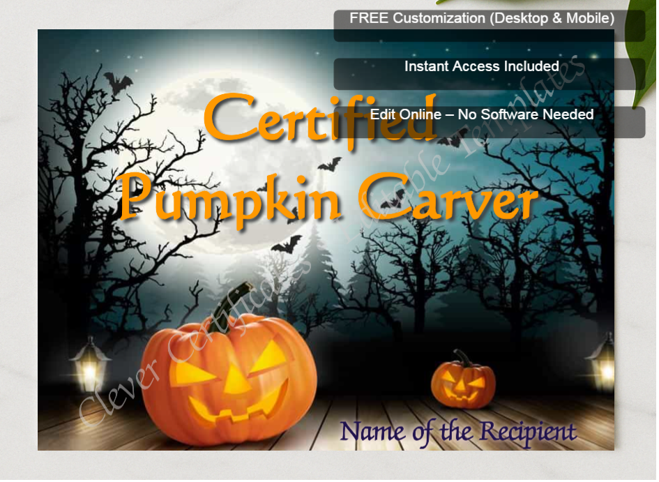Framed preview featuring Free Editor badge stack for Certified Pumpkin Carver