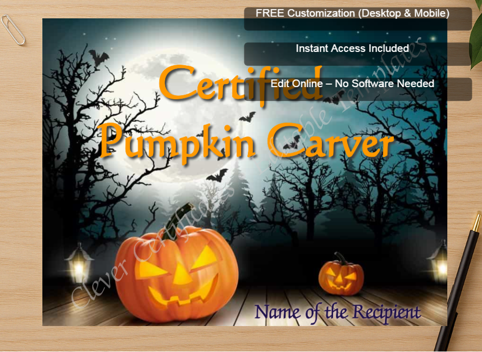 Zoomed preview with Free Editor badge stack for Certified Pumpkin Carver