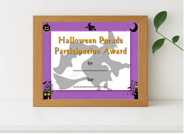 Realistic mockup featuring Parade Participation Award displayed within a modern frame, set against a minimalistic background.