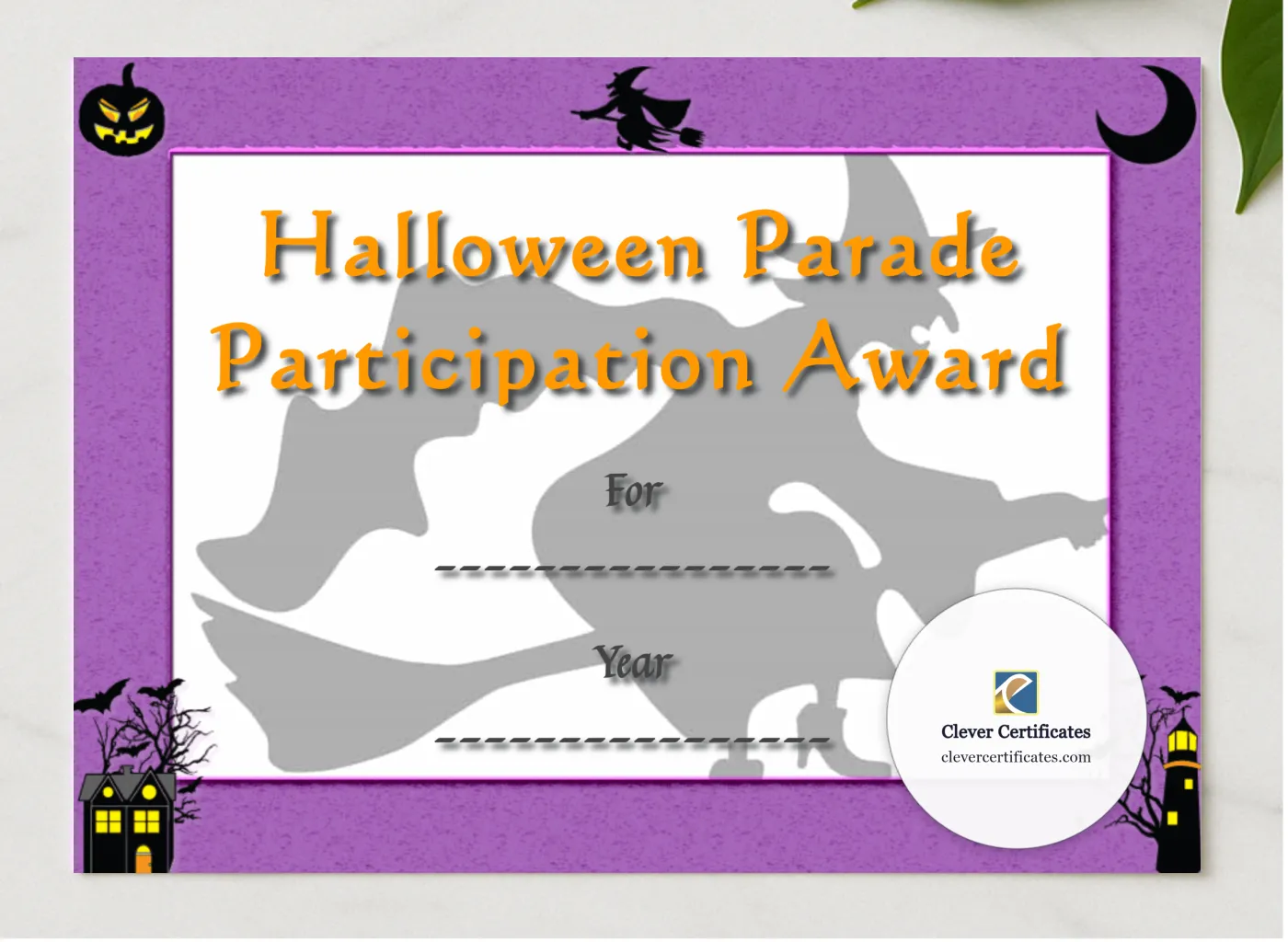 Parade Participation Award presented in a sleek wooden frame, elegantly arranged on a stylish table.