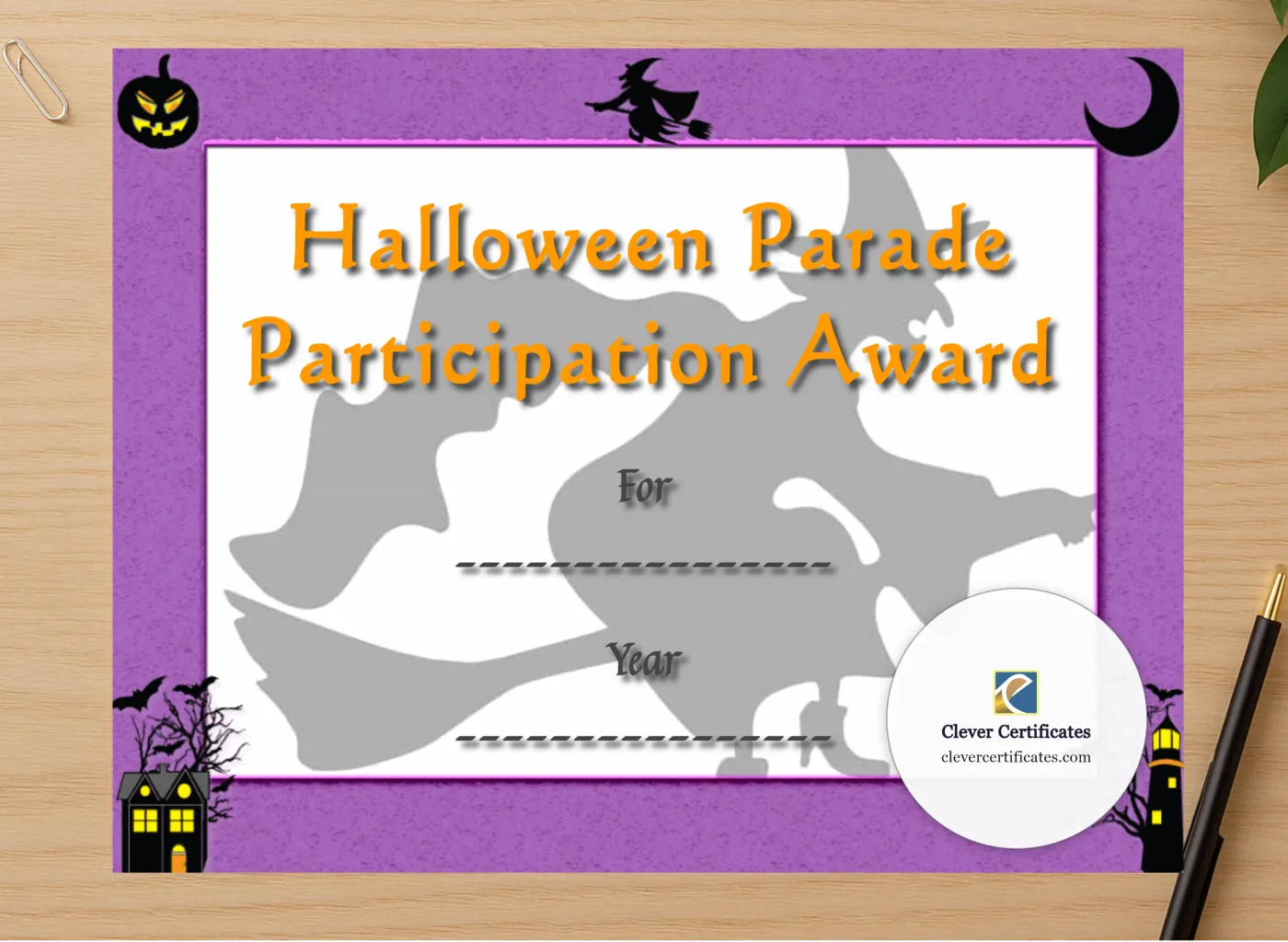 Professional preview of Parade Participation Award certificate on high-quality stationery paper, ideal for showcasing the final look.