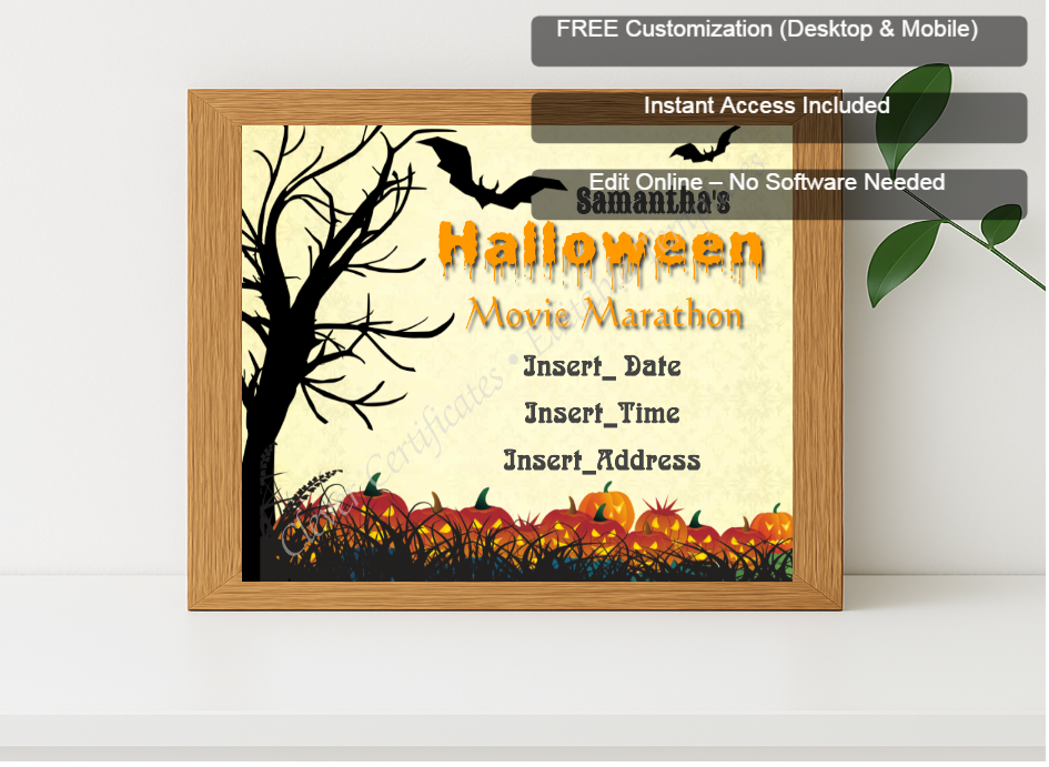 Premium mockup with Free Editor badge stack for Halloween Movie Marathon