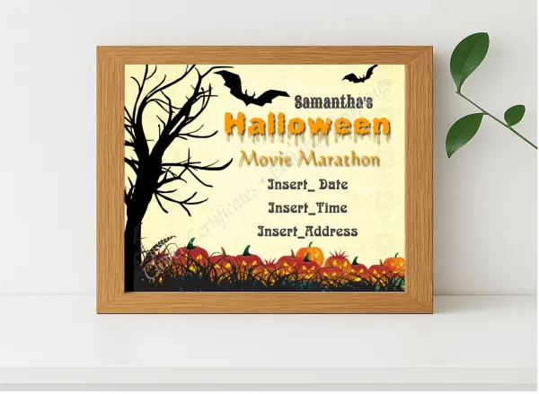 Realistic mockup featuring Halloween Movie Marathon displayed within a modern frame, set against a minimalistic background.