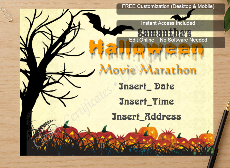 Zoomed preview with Free Editor badge stack for Halloween Movie Marathon