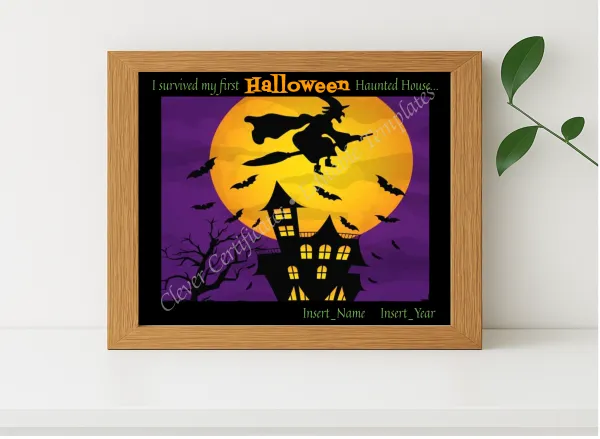 Realistic mockup featuring First Haunted House Certificate displayed within a modern frame, set against a minimalistic background.