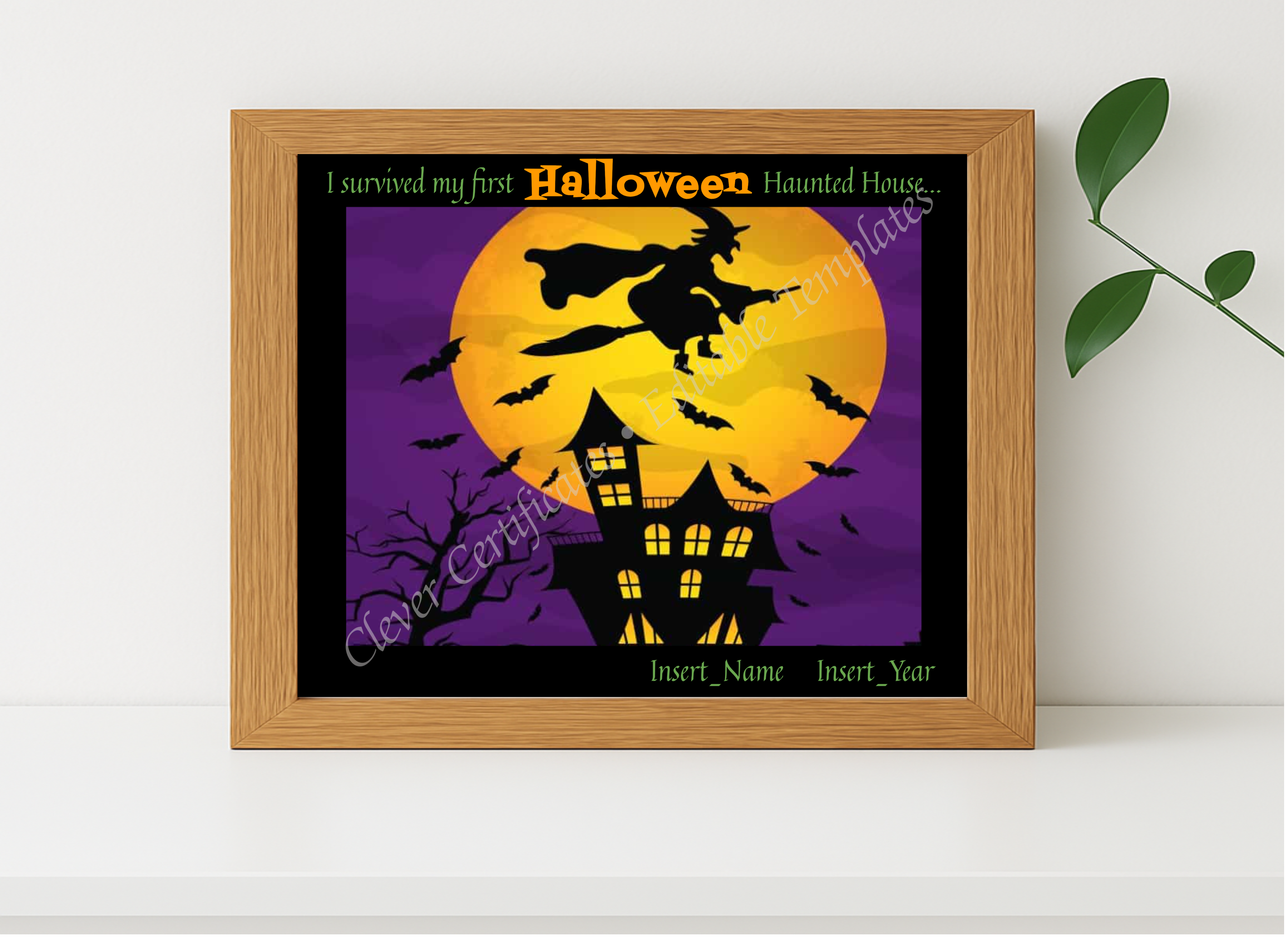 Realistic mockup featuring First Haunted House Certificate displayed within a modern frame, set against a minimalistic background.