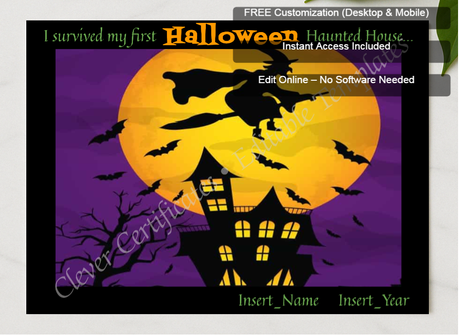 Framed preview featuring Free Editor badge stack for First Haunted House Certificate