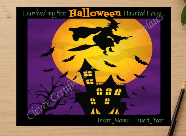 Professional preview of First Haunted House Certificate certificate on high-quality stationery paper, ideal for showcasing the final look.