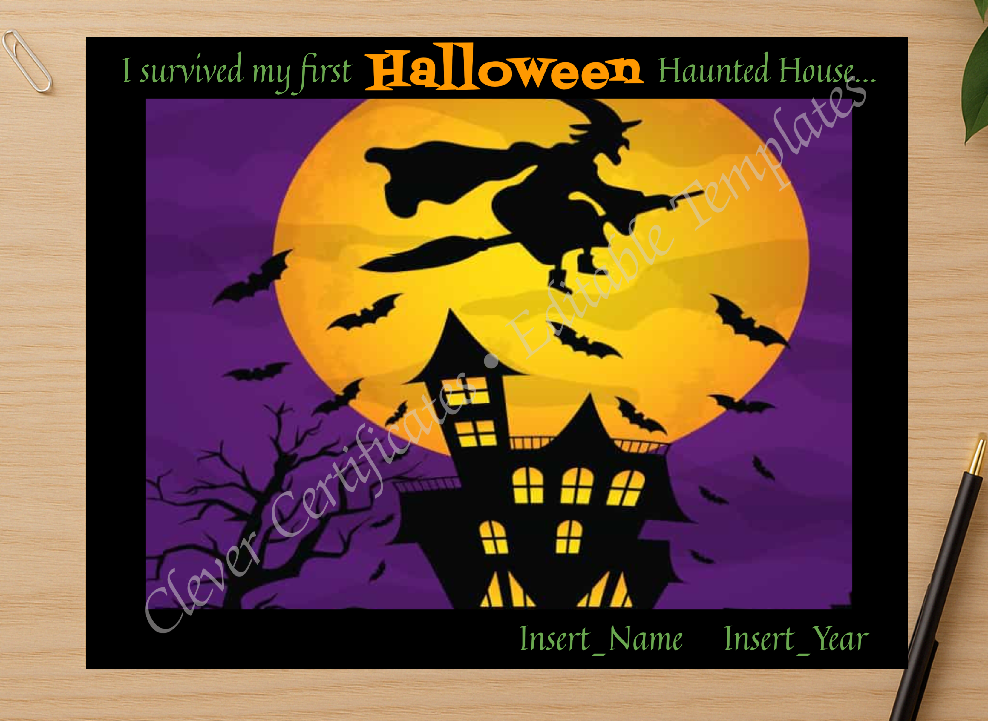 Professional preview of First Haunted House Certificate certificate on high-quality stationery paper, ideal for showcasing the final look.