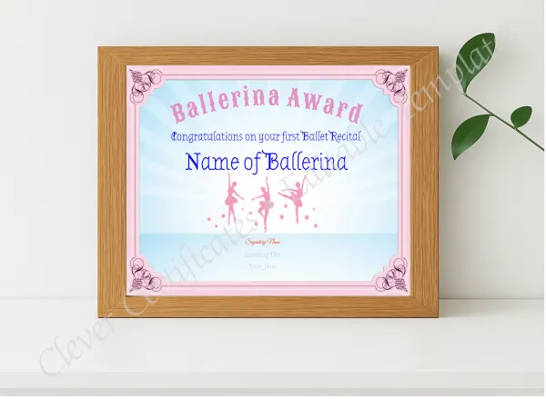 Realistic mockup featuring Ballerina Award displayed within a modern frame, set against a minimalistic background.