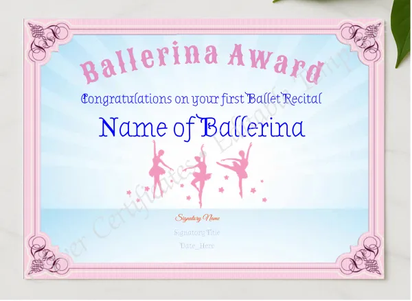 Ballerina Award presented in a sleek wooden frame, elegantly arranged on a stylish table.