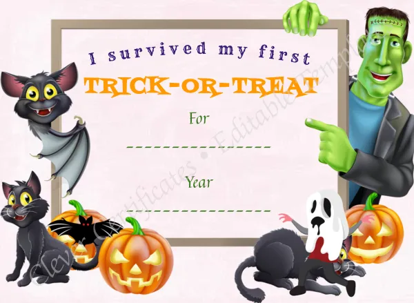 Trick Or Treat Survival Certificate