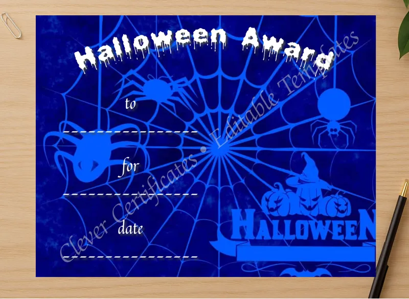 Professional preview of Halloween Award 2 Certificate certificate on high-quality stationery paper, ideal for showcasing the final look.