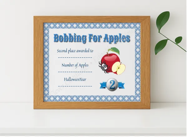 Realistic mockup featuring Apple Bobbing Certificate 2 displayed within a modern frame, set against a minimalistic background.
