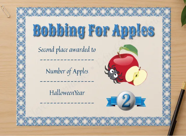 Professional preview of Apple Bobbing Certificate 2 certificate on high-quality stationery paper, ideal for showcasing the final look.