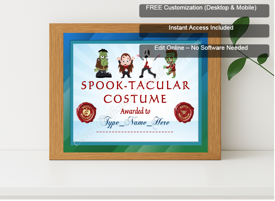 Premium mockup with Free Editor badge stack for Spooktacular Costume Award