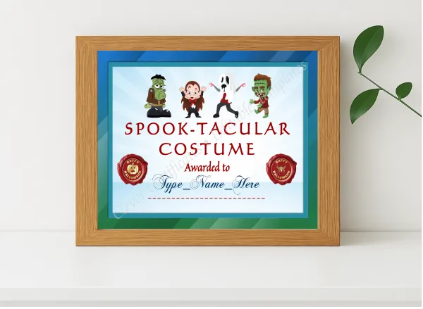 Realistic mockup featuring Spooktacular Costume Award displayed within a modern frame, set against a minimalistic background.
