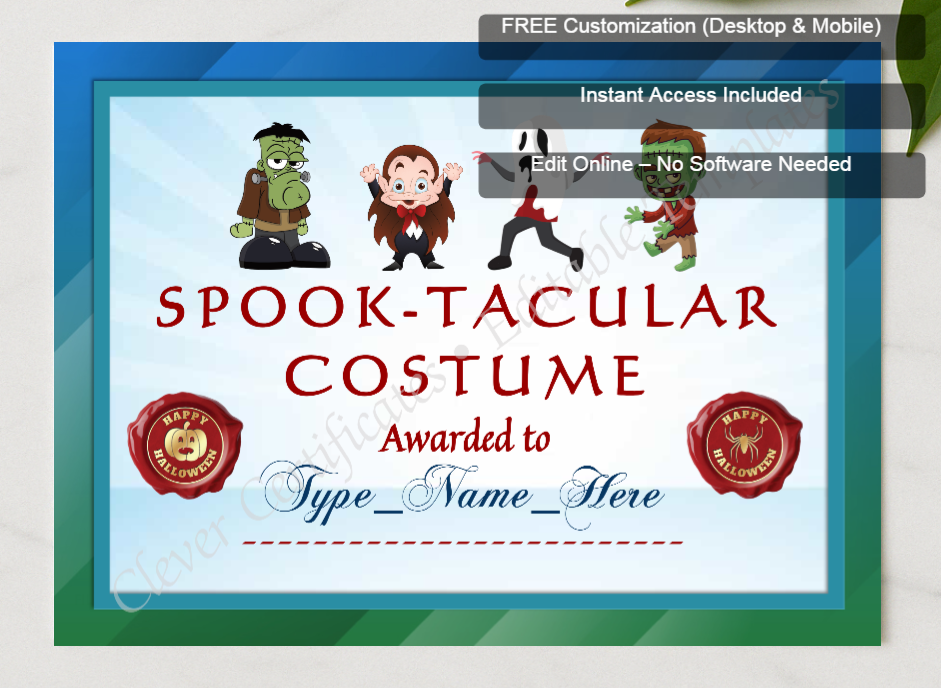 Framed preview featuring Free Editor badge stack for Spooktacular Costume Award
