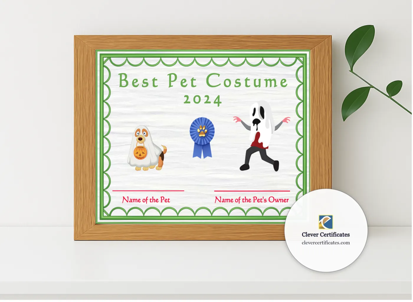 Realistic mockup featuring Halloween Pet Costume 2 Award displayed within a modern frame, set against a minimalistic background.