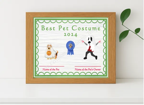 Realistic mockup featuring Halloween Pet Costume 2 Award displayed within a modern frame, set against a minimalistic background.