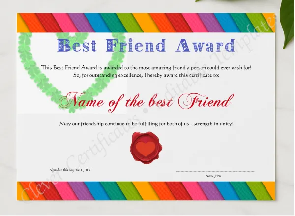 Best Friend Award presented in a sleek wooden frame, elegantly arranged on a stylish table.