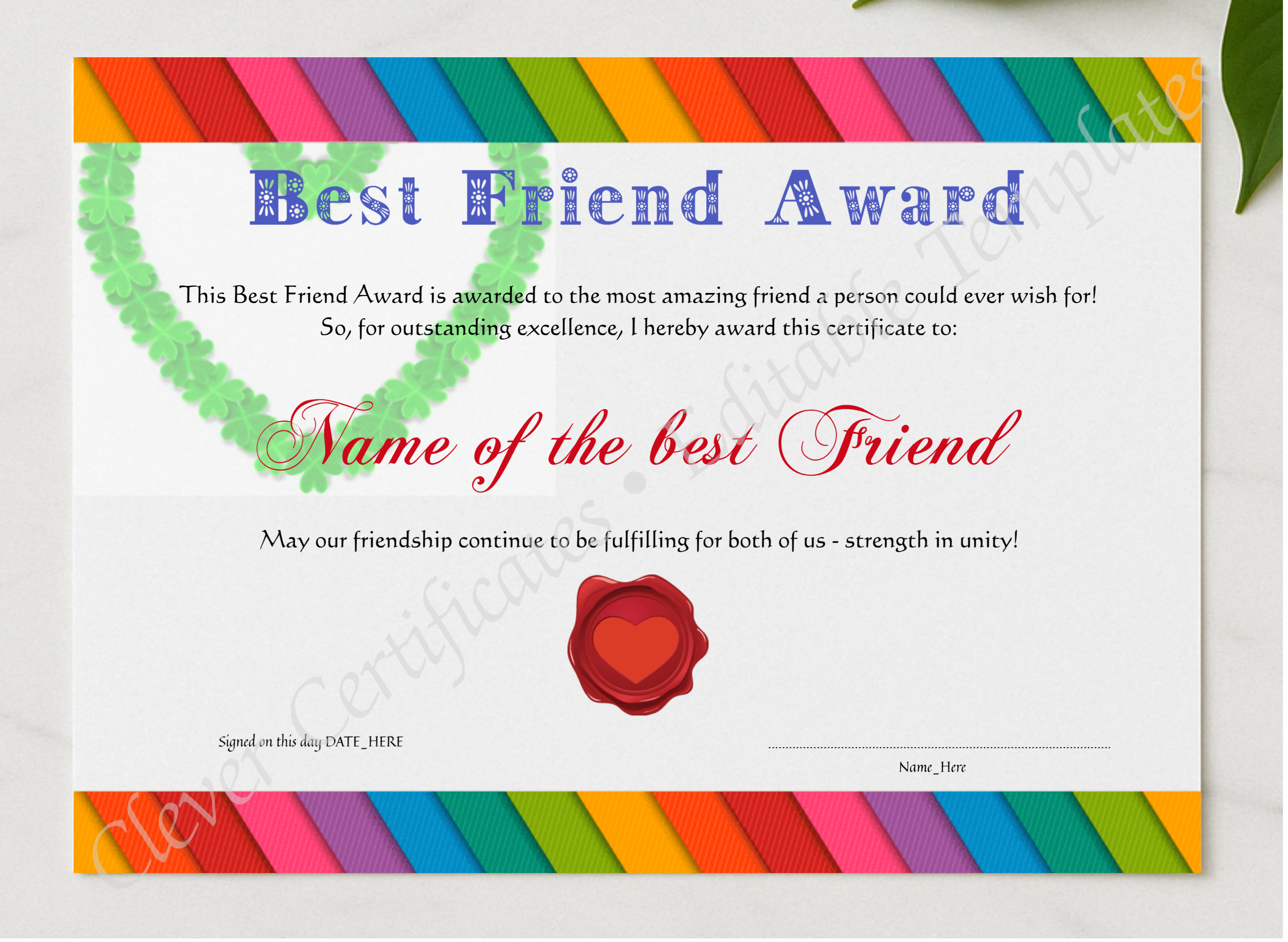 Best Friend Award presented in a sleek wooden frame, elegantly arranged on a stylish table.