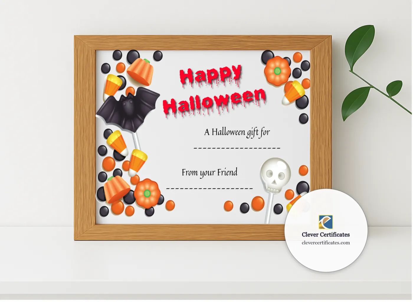 Realistic mockup featuring Happy Halloween 3 Certificate displayed within a modern frame, set against a minimalistic background.
