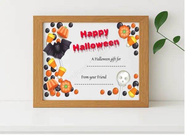 Realistic mockup featuring Happy Halloween 3 Certificate displayed within a modern frame, set against a minimalistic background.