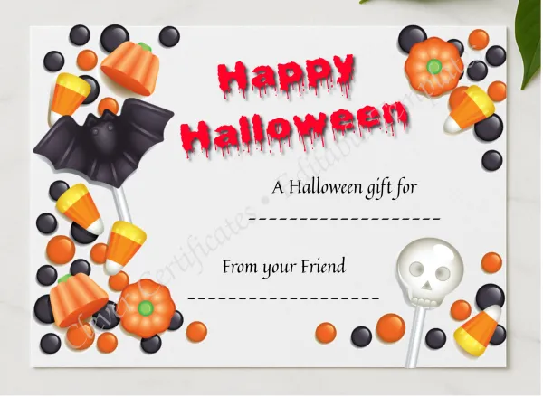 Happy Halloween 3 Certificate presented in a sleek wooden frame, elegantly arranged on a stylish table.