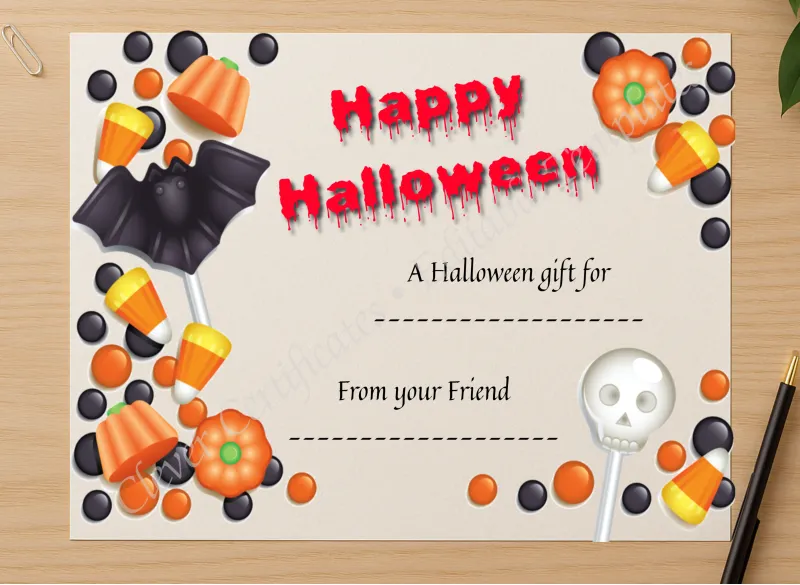 Professional preview of Happy Halloween 3 Certificate certificate on high-quality stationery paper, ideal for showcasing the final look.