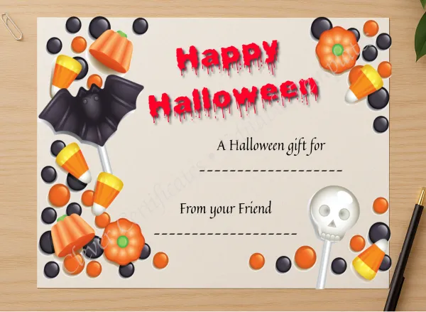 Professional preview of Happy Halloween 3 Certificate certificate on high-quality stationery paper, ideal for showcasing the final look.