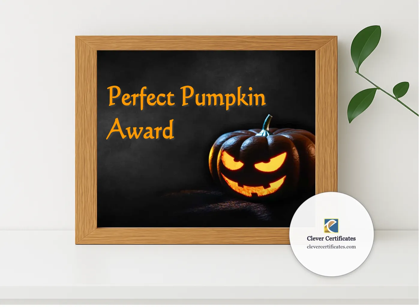 Realistic mockup featuring Perfect Pumpkin Award displayed within a modern frame, set against a minimalistic background.