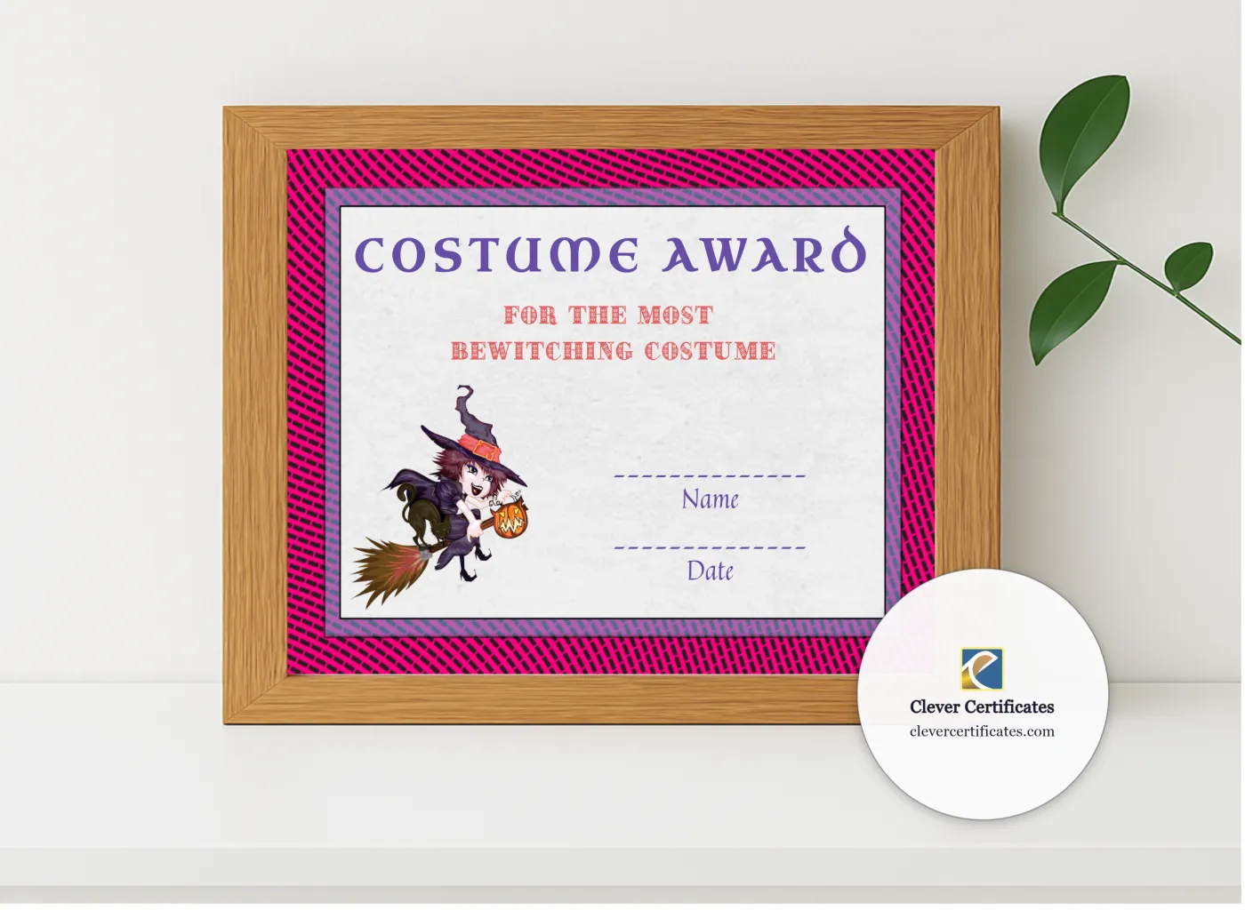 Realistic mockup featuring Best Costume Award 1 displayed within a modern frame, set against a minimalistic background.