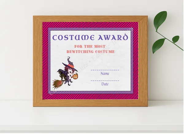 Realistic mockup featuring Best Costume Award 1 displayed within a modern frame, set against a minimalistic background.