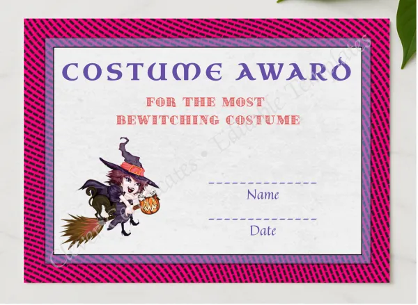Best Costume Award 1 presented in a sleek wooden frame, elegantly arranged on a stylish table.
