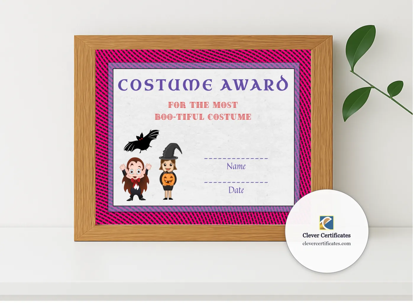Realistic mockup featuring Best Costume Award 2 displayed within a modern frame, set against a minimalistic background.