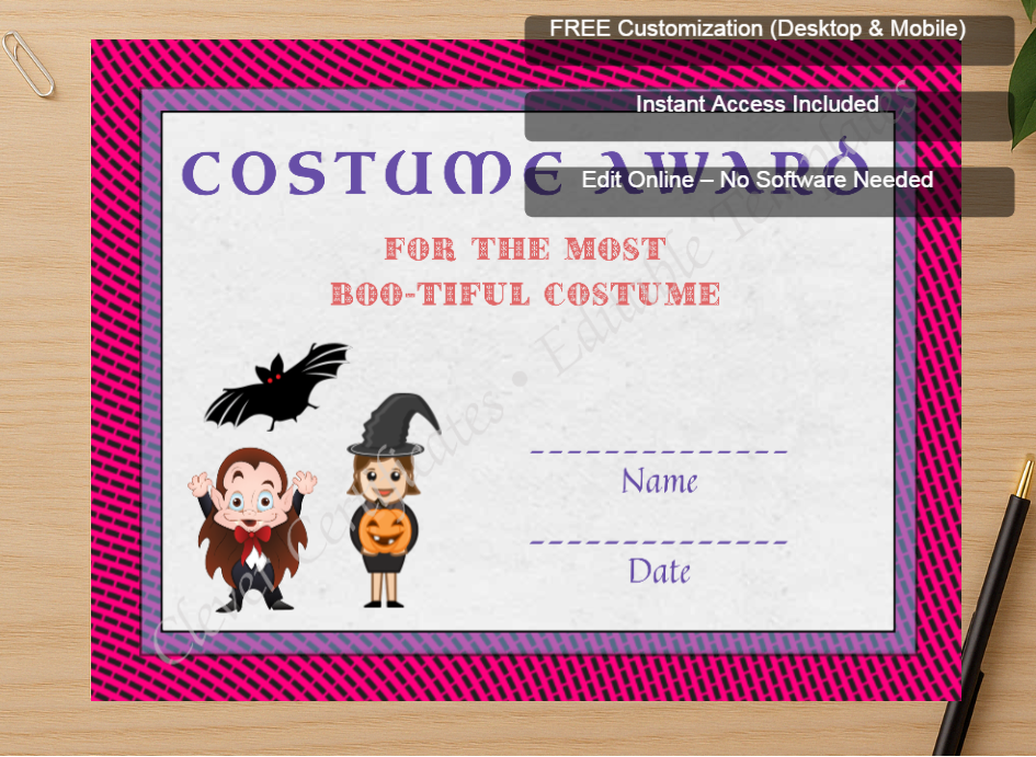 Zoomed preview with Free Editor badge stack for Best Costume Award 2